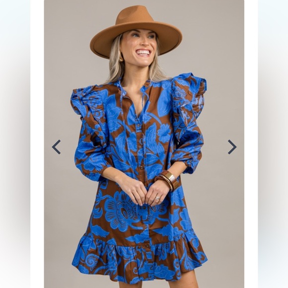 Sugarlips Blue and Brown Floral Dress - Picture 11 of 16